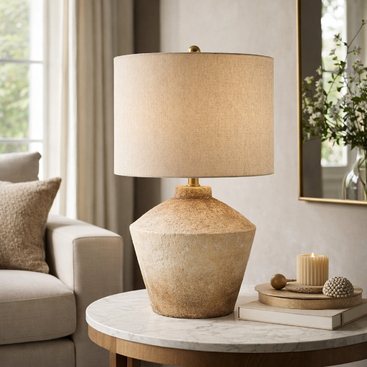 Modern European furniture - Ceramic Cream Linen Table Lamp - www.oroa.com | Oroa.com