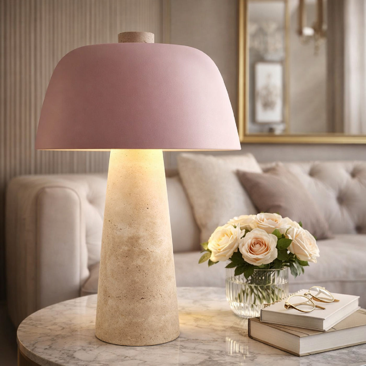 Modern European furniture - Metal Shade Travertine Table Lamp L - www.oroa.com | Oroa.com