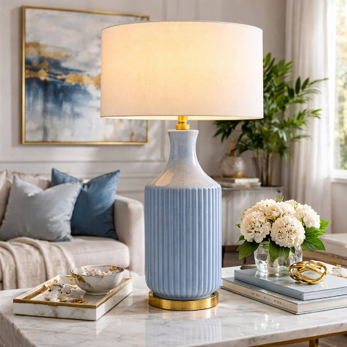 Modern European furniture - Fluted Glazed Ceramic Table Lamp - www.oroa.com | Oroa.com
