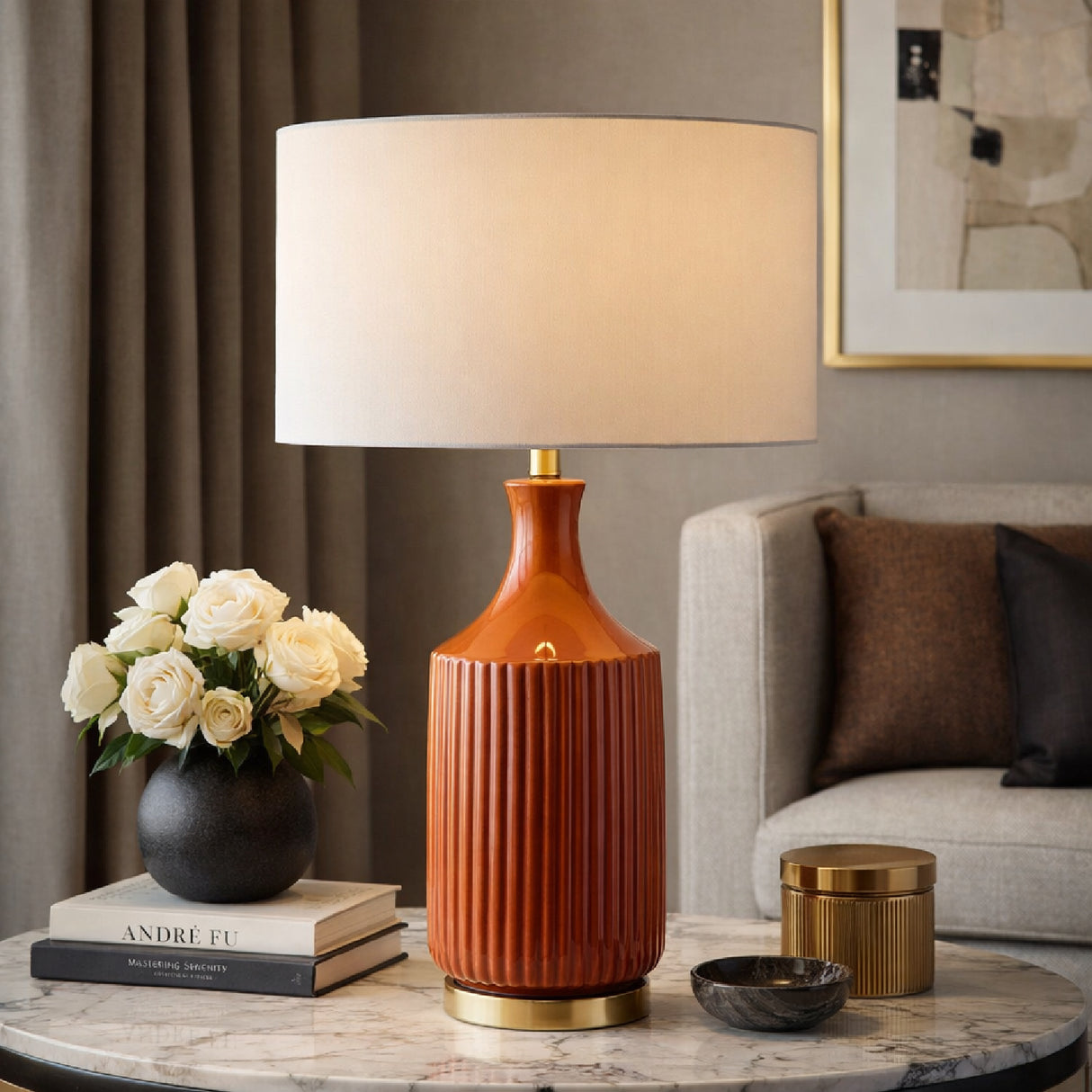 Modern European furniture - Fluted Glazed Ceramic Table Lamp - www.oroa.com | Oroa.com