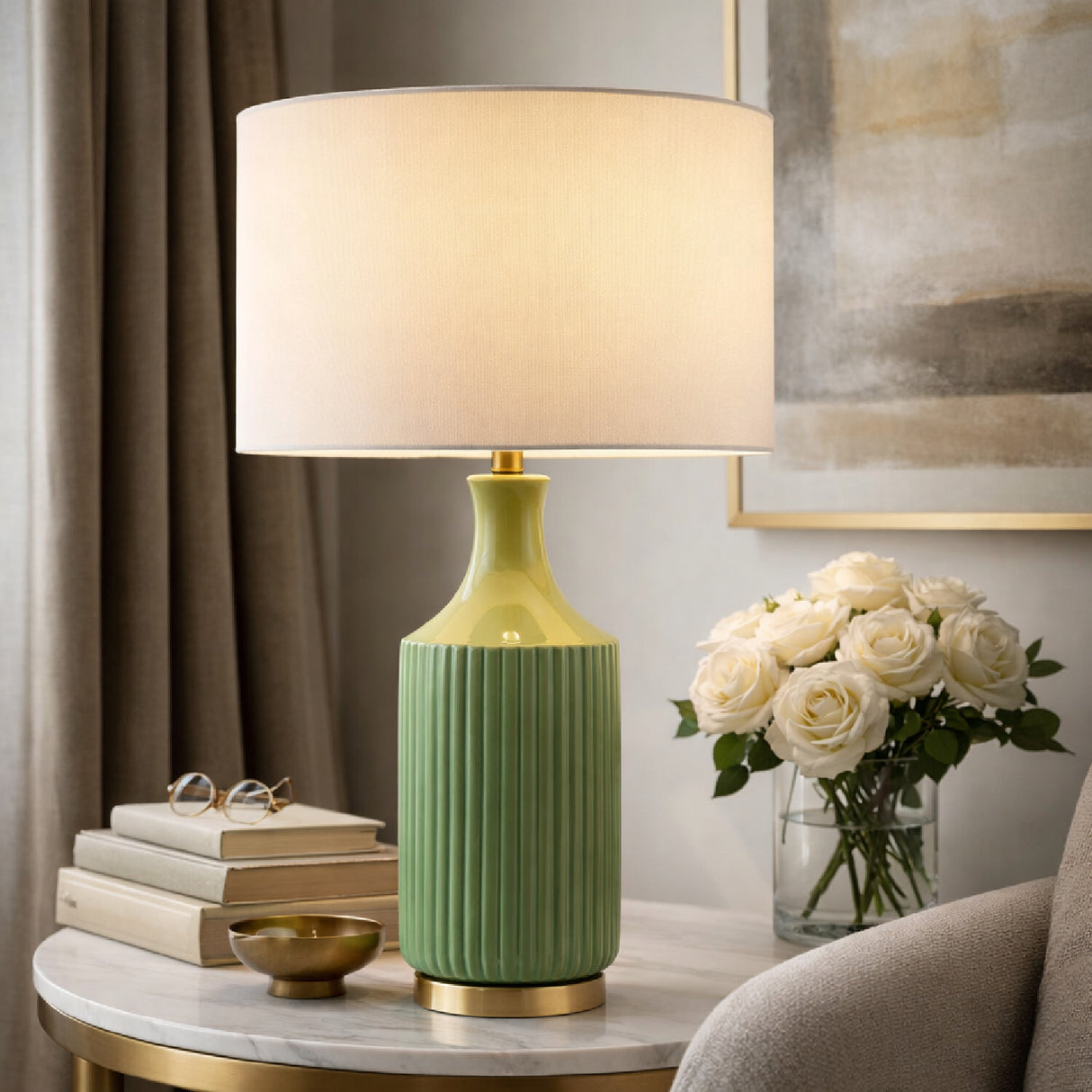 Modern European furniture - Fluted Glazed Ceramic Table Lamp - www.oroa.com | Oroa.com