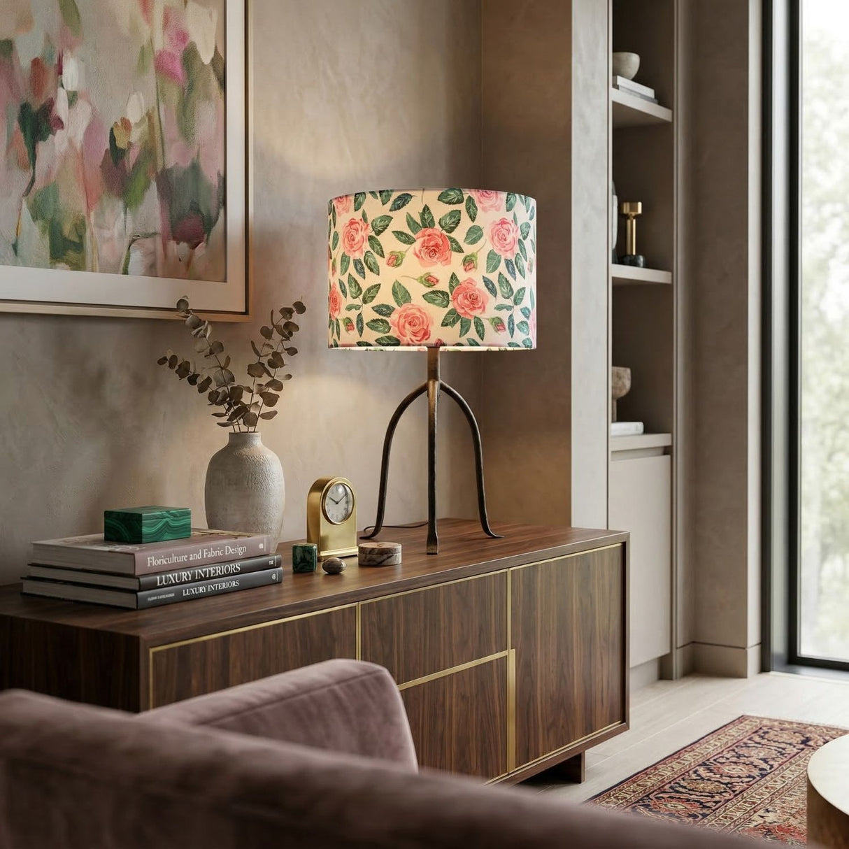 Modern European furniture - Floral Print Linen Table Lamp S - www.oroa.com | Oroa.com
