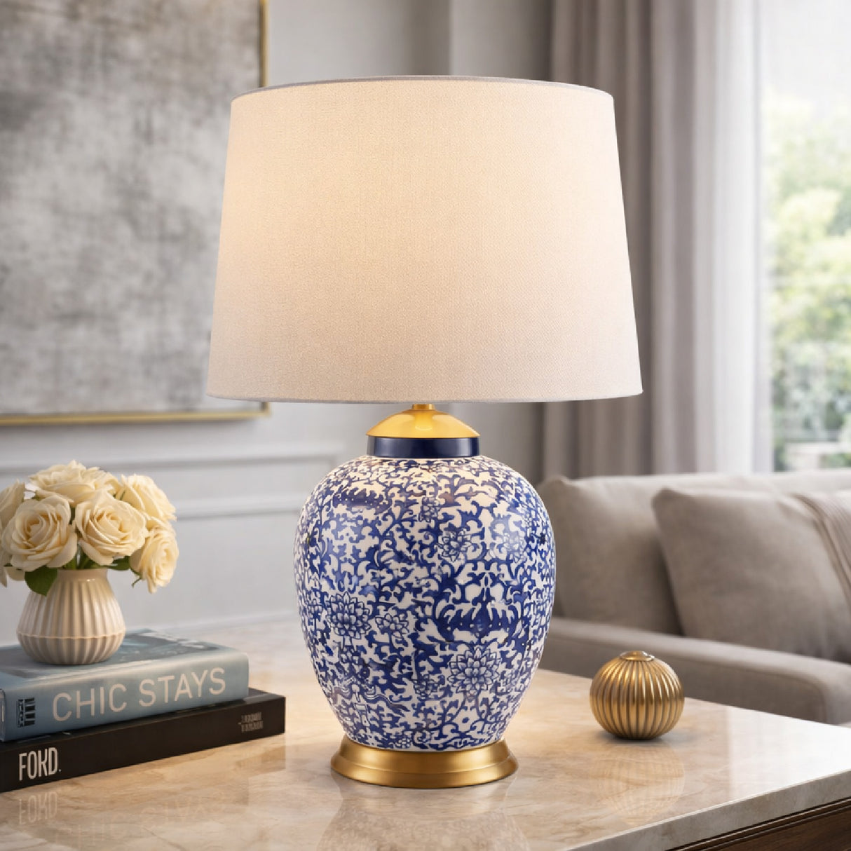 Modern European furniture - Blue Floral Ceramic Table Lamp - www.oroa.com | Oroa.com