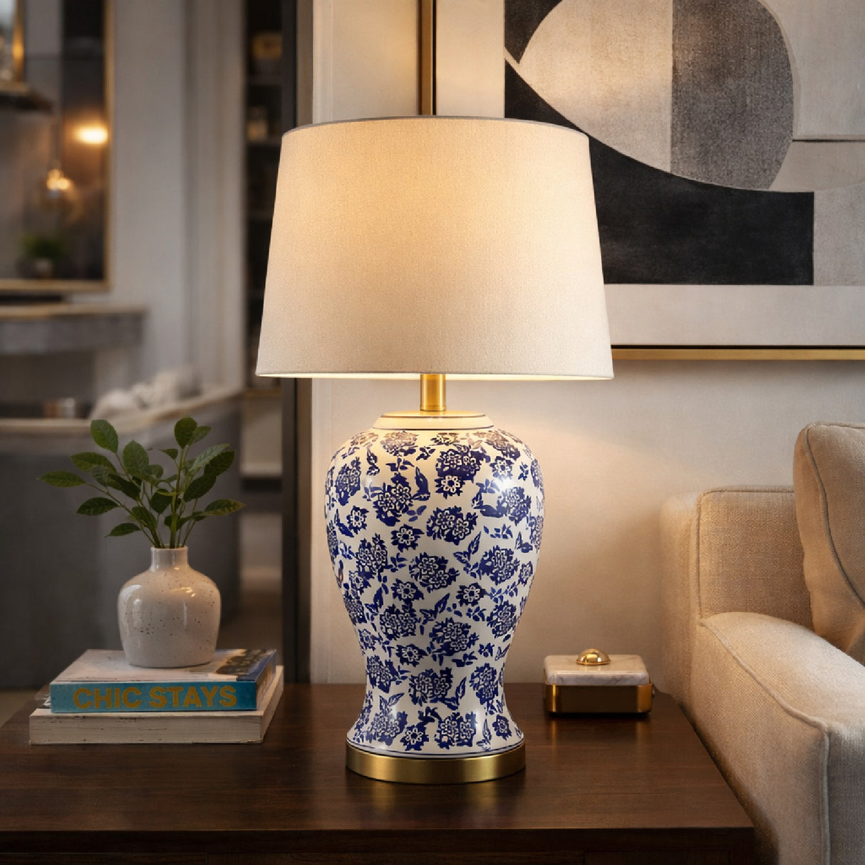 Modern European furniture - Blue Flowers Ceramic Table Lamp - www.oroa.com | Oroa.com