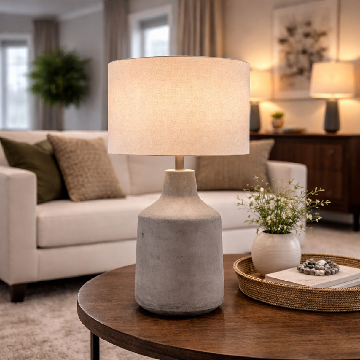 Modern European furniture - Concrete Base Linen Table Lamp - www.oroa.com | Oroa.com