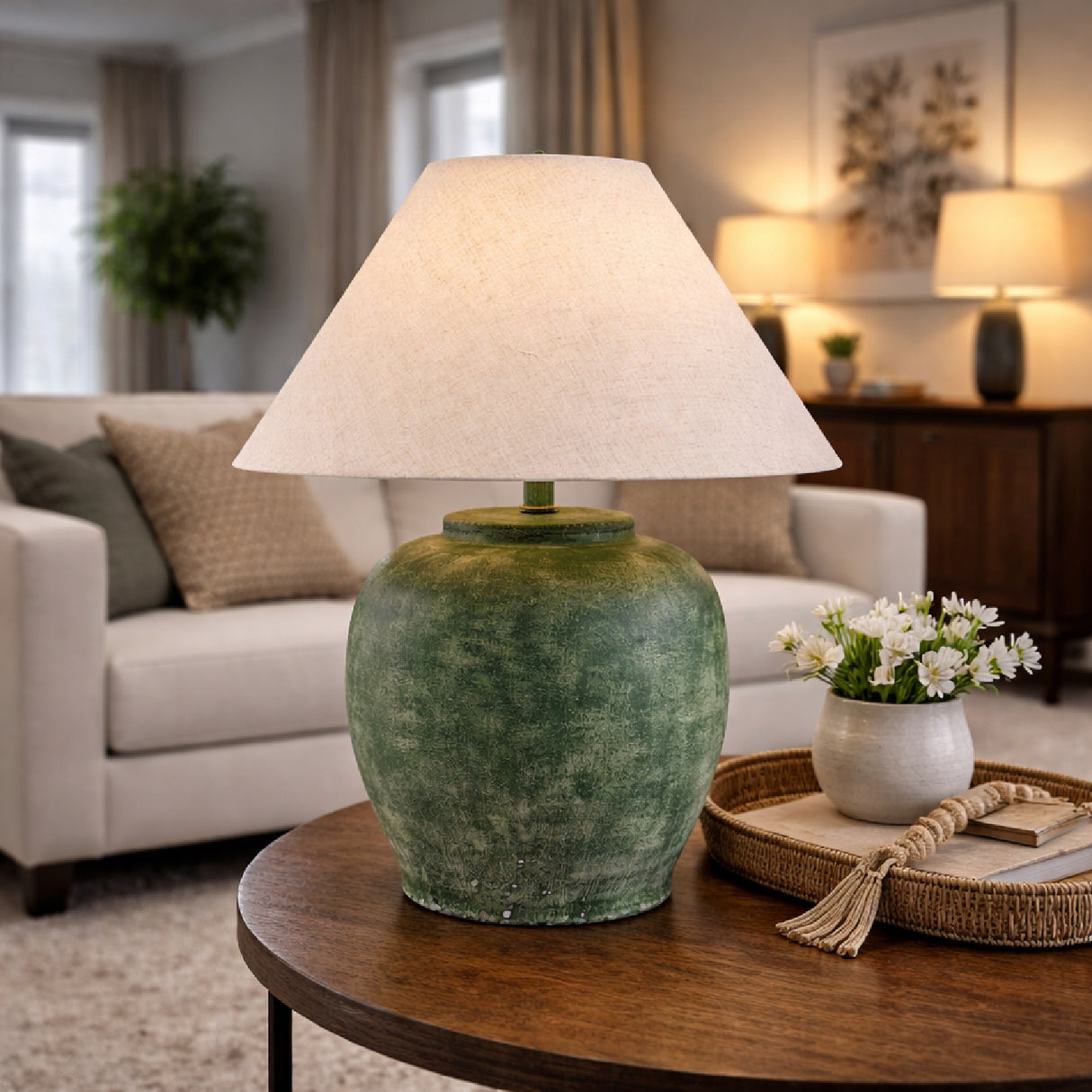 Modern European furniture - Painted Cement Linen Table Lamp - www.oroa.com | Oroa.com
