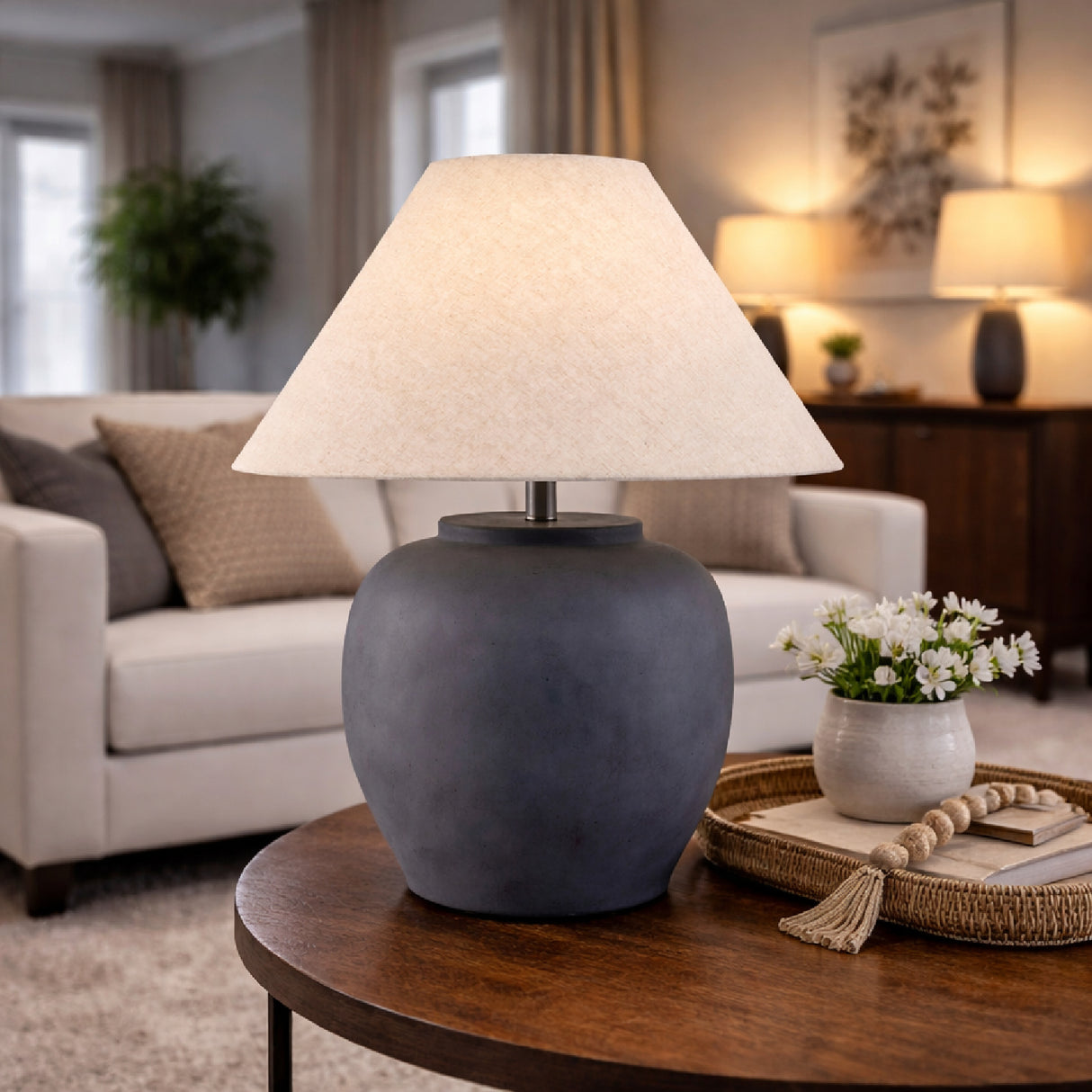 Modern European furniture - Painted Cement Linen Table Lamp - www.oroa.com | Oroa.com