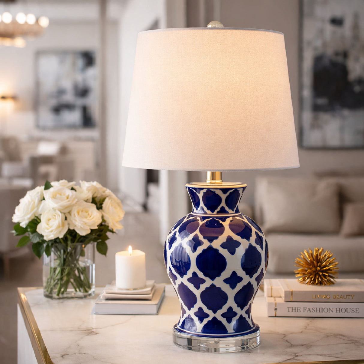 Modern European furniture - Blue Patterned Ceramic Table Lamp - www.oroa.com | Oroa.com
