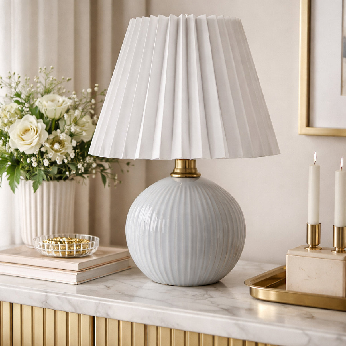 Modern European furniture - Pleated Linen Ceramic Table Lamp - www.oroa.com | Oroa.com