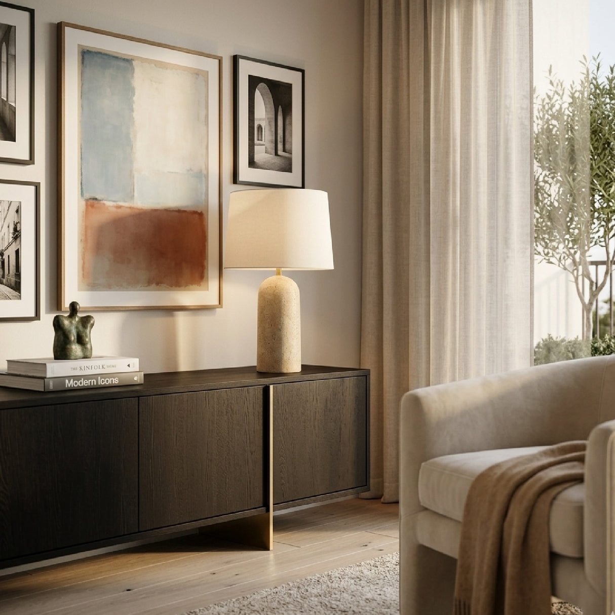 Modern European furniture - Drum Shade Travertine Table Lamp - www.oroa.com | Oroa.com