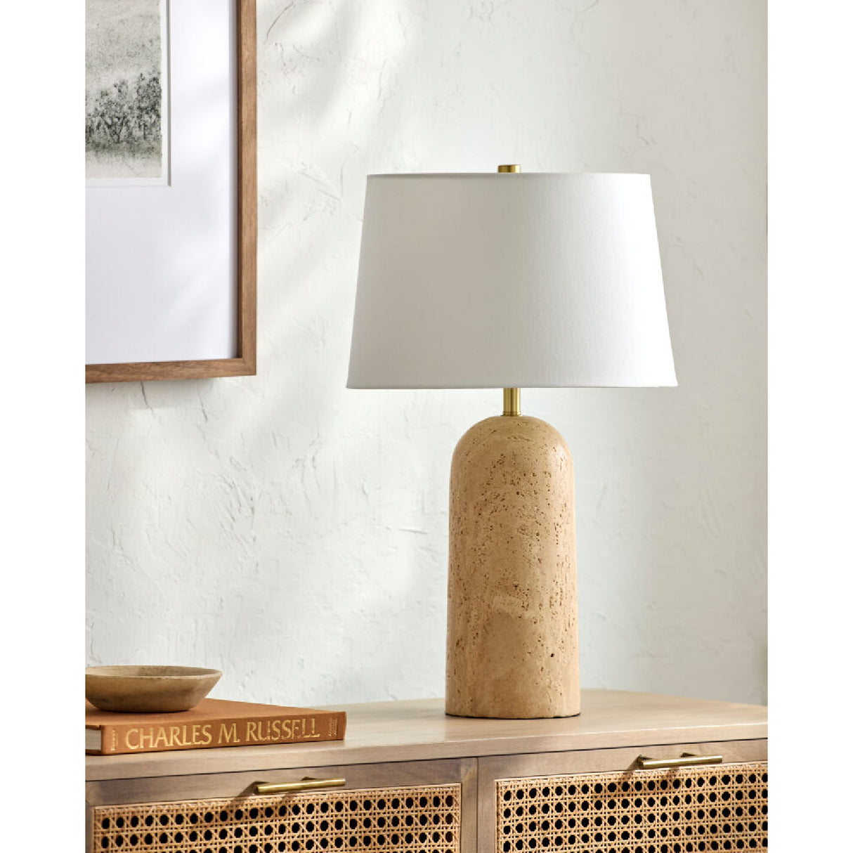 Modern European furniture - Drum Shade Travertine Table Lamp - www.oroa.com | Oroa.com