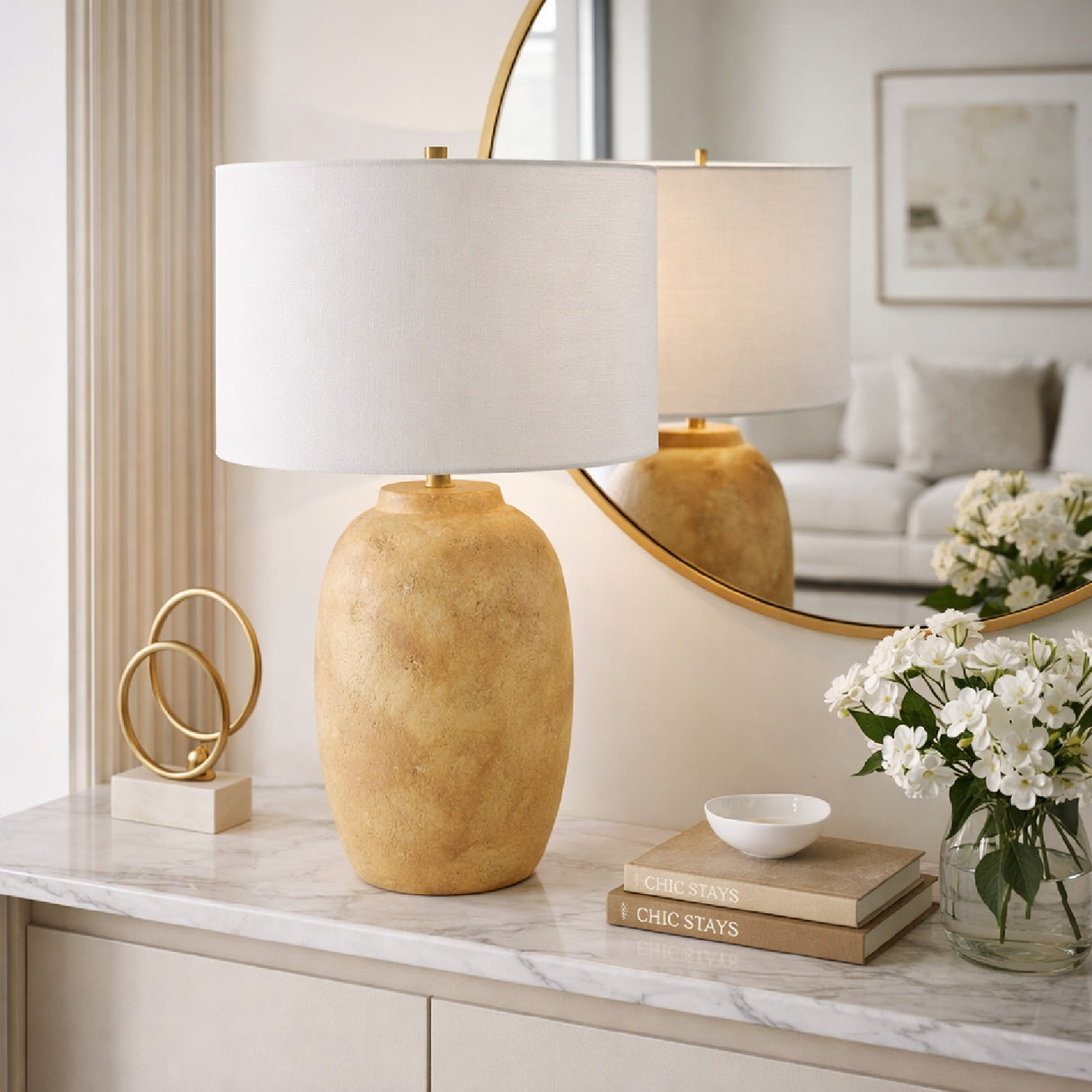 Modern European furniture - Linen Painted Cement Table Lamp - www.oroa.com | Oroa.com