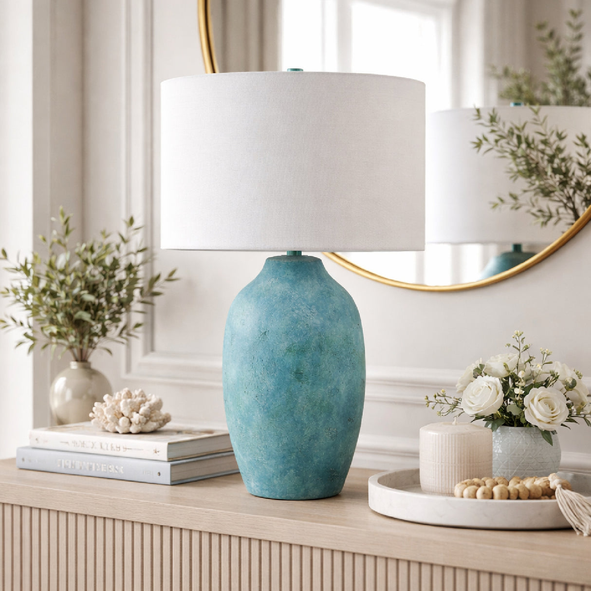Modern European furniture - Linen Painted Cement Table Lamp - www.oroa.com | Oroa.com