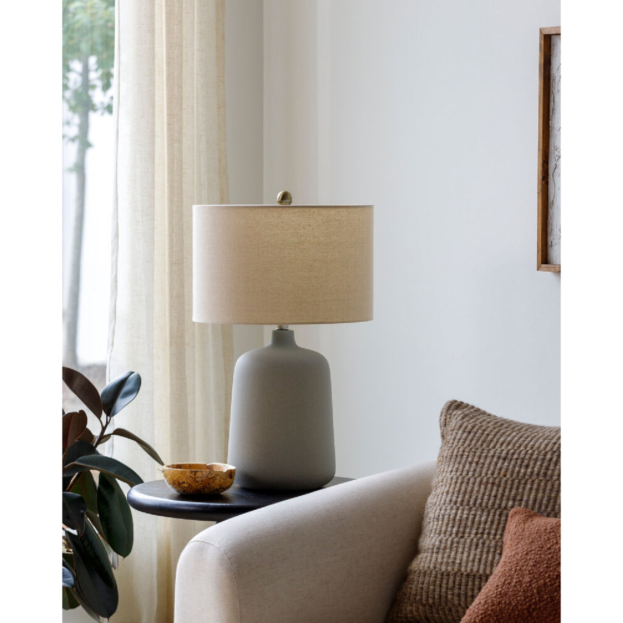 Modern European furniture - Ceramic Beige Linen Table Lamp - www.oroa.com | Oroa.com