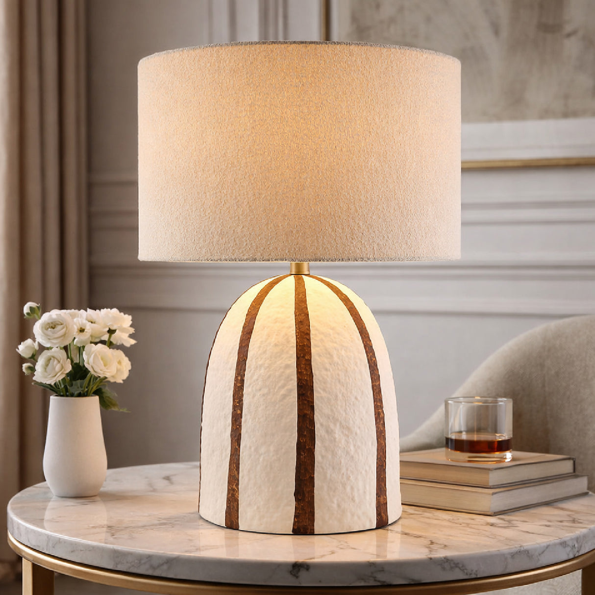 Modern European furniture - Vertical Lined Ceramic Table Lamp - www.oroa.com | Oroa.com