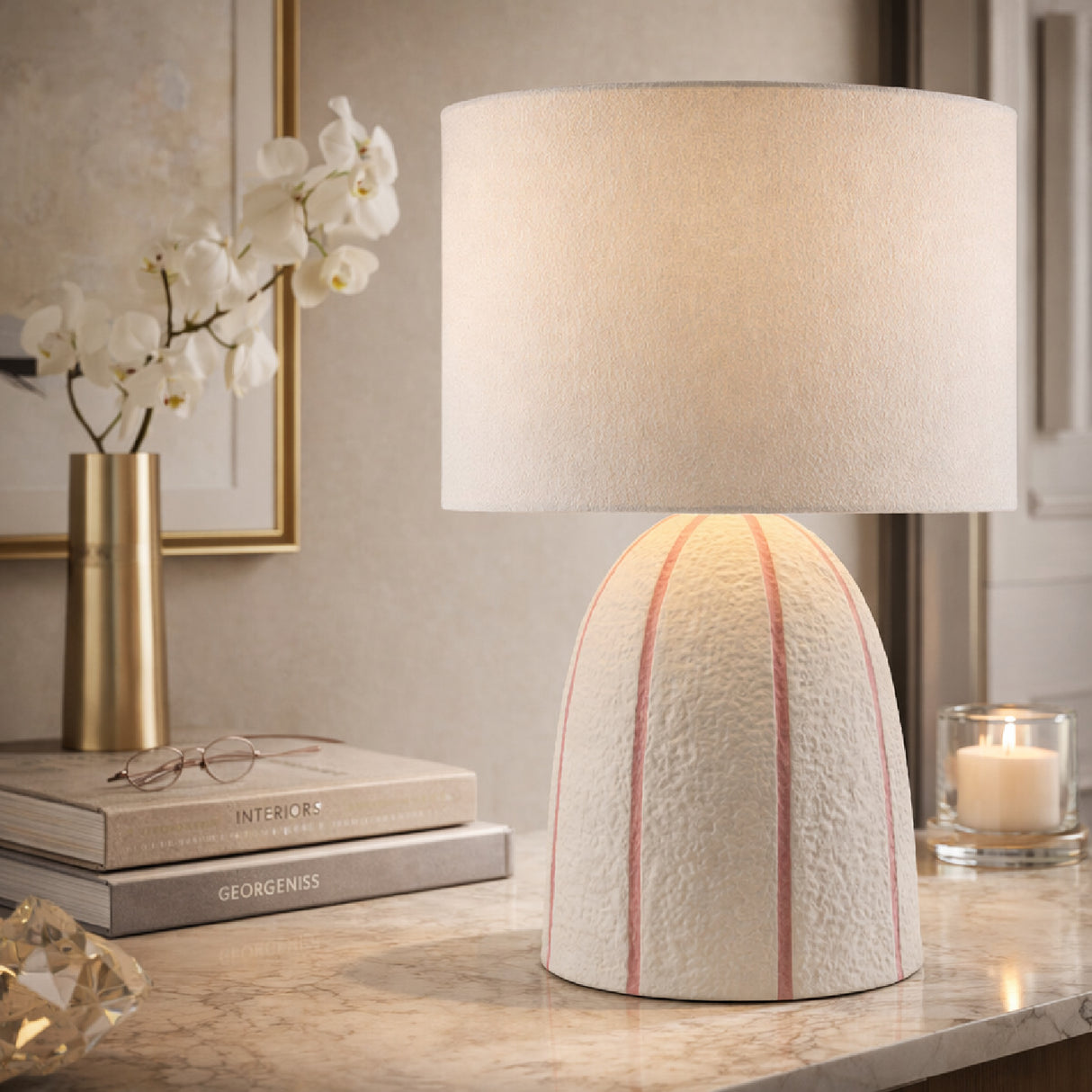 Modern European furniture - Vertical Lined Ceramic Table Lamp - www.oroa.com | Oroa.com