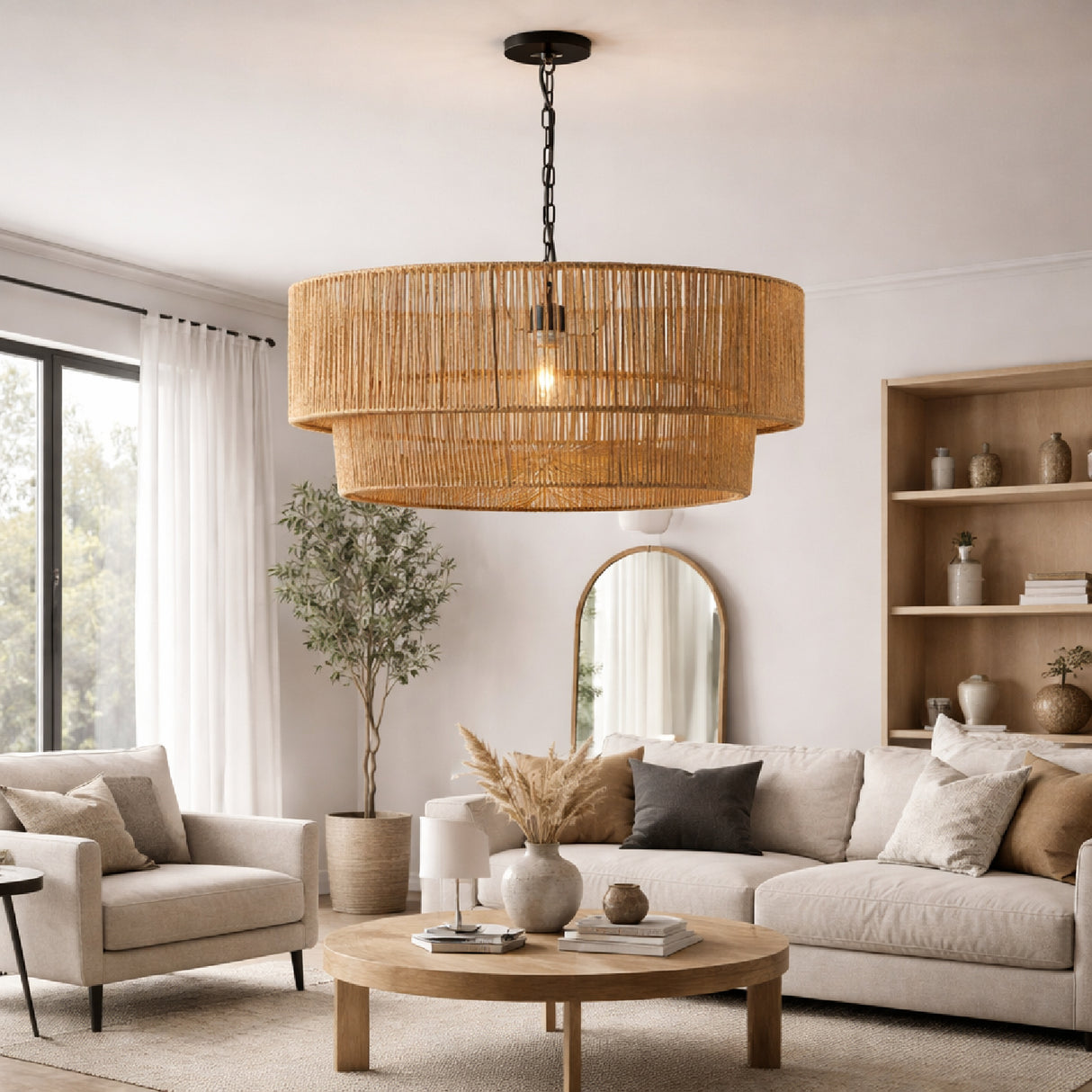 Modern European furniture - Paper Rope 2-Tier Pendant Lamp - www.oroa.com | Oroa.com