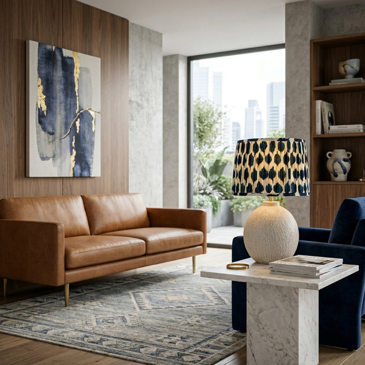 Modern European furniture - Blue Patterned Fabric Table Lamp - www.oroa.com | Oroa.com