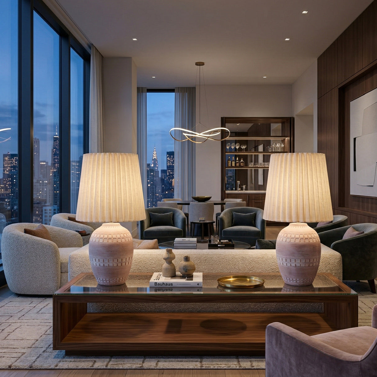 Modern European furniture - Ceramic Fluted Linen Table Lamps (2) - www.oroa.com | Oroa.com