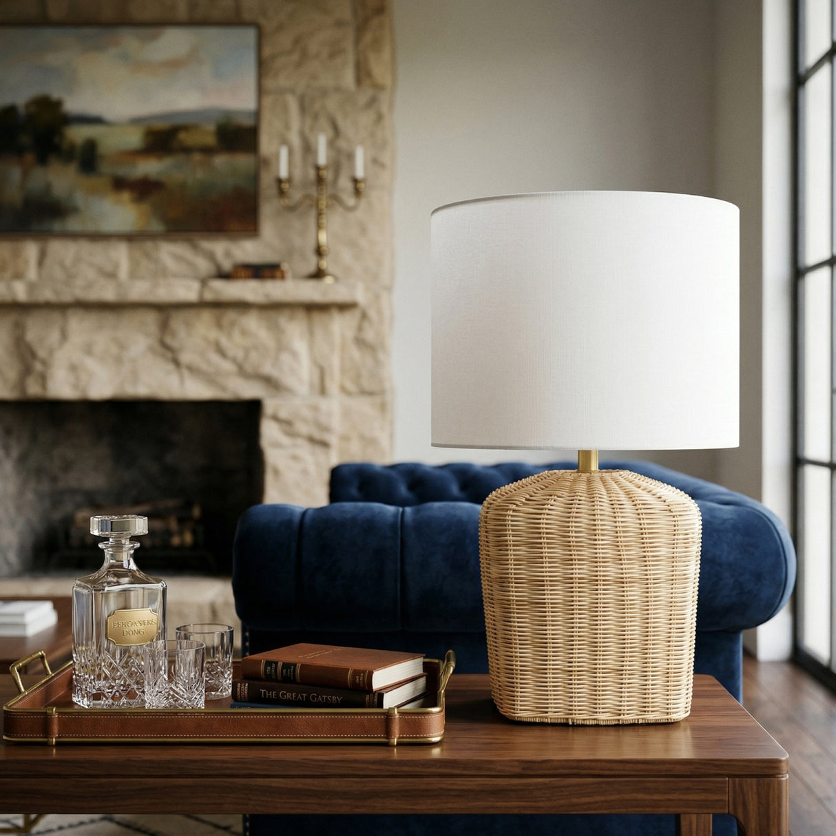 Modern European furniture - Rattan Base Linen Table Lamp - www.oroa.com | Oroa.com