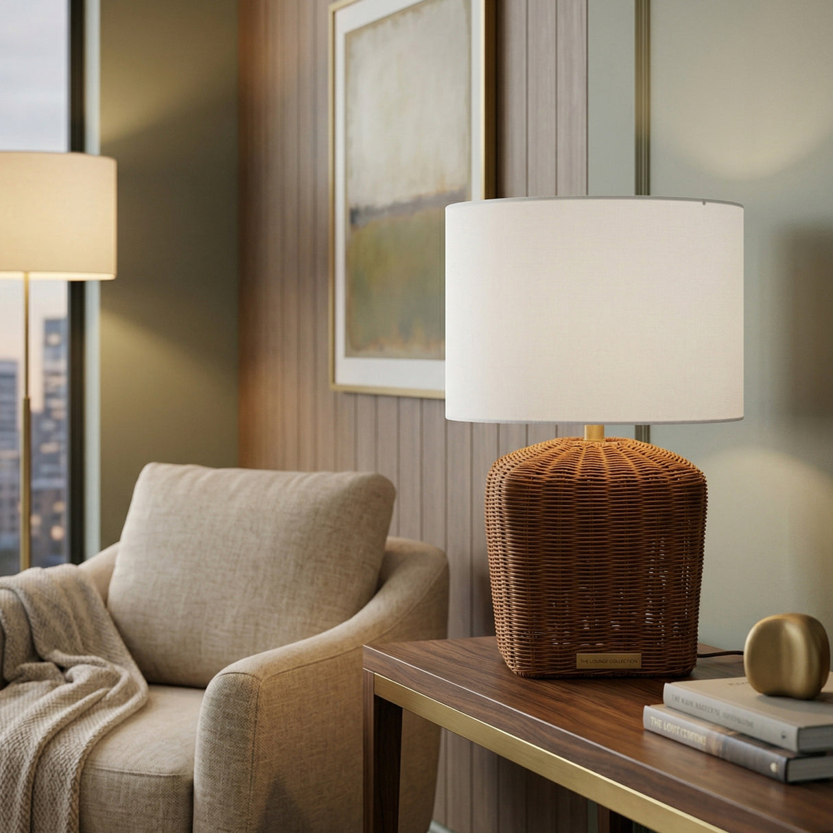 Modern European furniture - Rattan Base Linen Table Lamp - www.oroa.com | Oroa.com