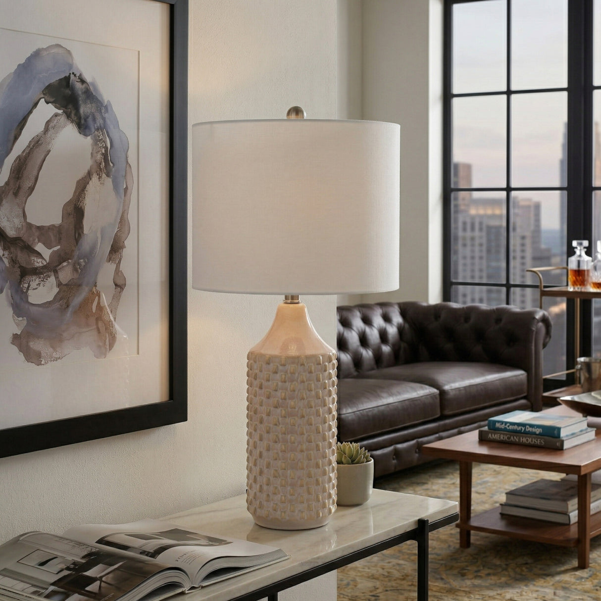 Modern European furniture - White Ceramic Linen Table Lamp - www.oroa.com | Oroa.com