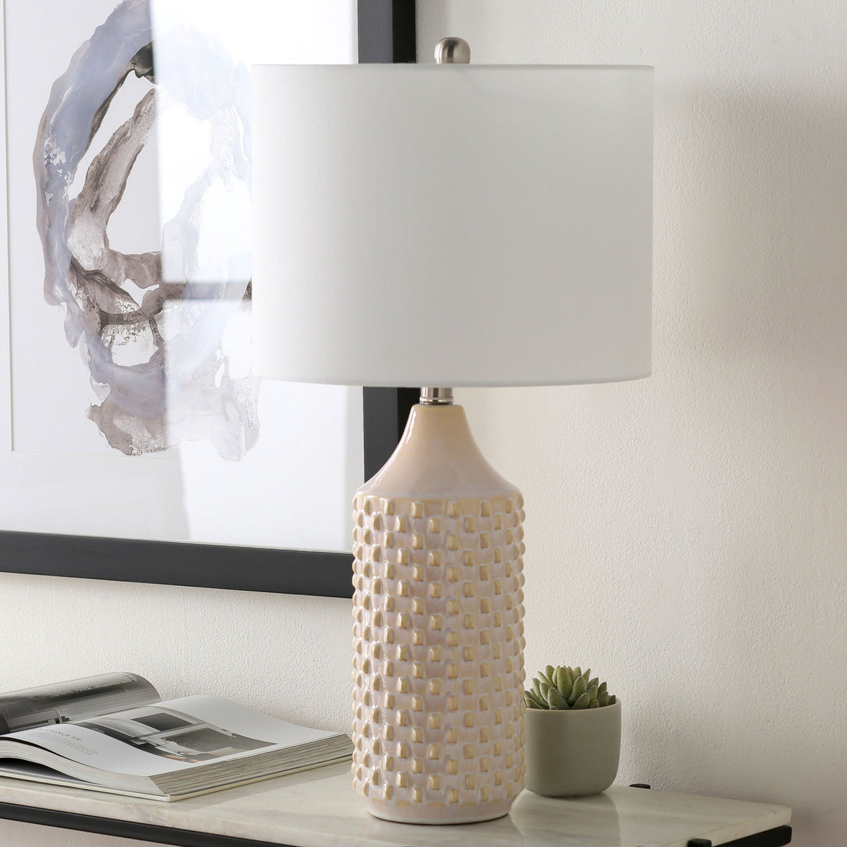 Modern European furniture - White Ceramic Linen Table Lamp - www.oroa.com | Oroa.com