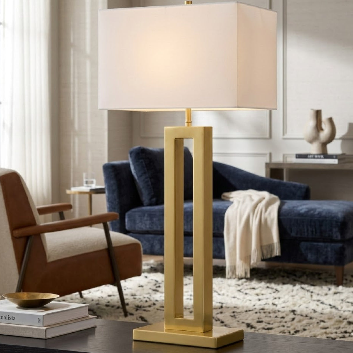 Modern European furniture - White Linen Gold Table Lamp - www.oroa.com | Oroa.com