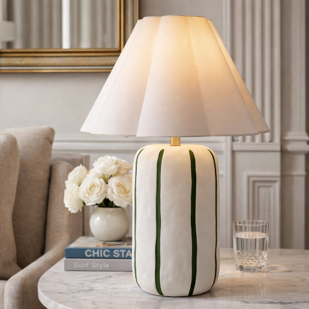 Modern European furniture - Scalloped White Linen Table Lamp - www.oroa.com | Oroa.com