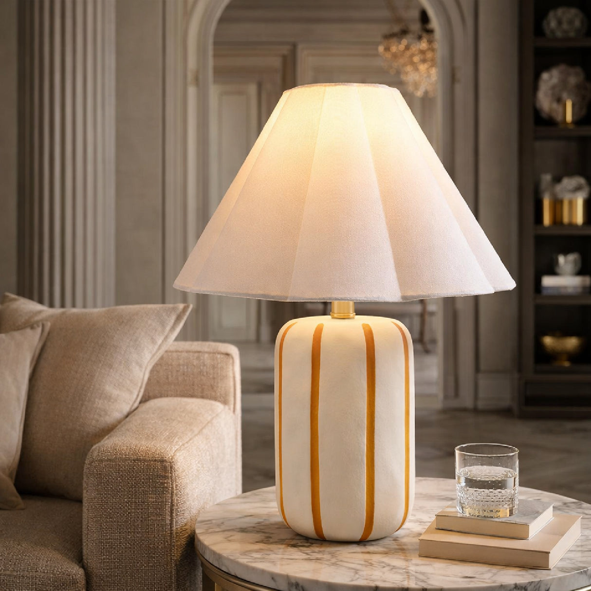 Modern European furniture - Ceramic Scalloped Linen Table Lamp - www.oroa.com | Oroa.com