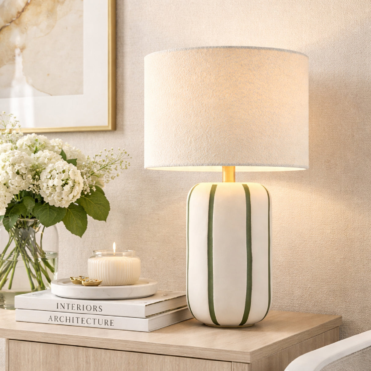 Modern European furniture - Lined Ceramic Linen Table Lamp - www.oroa.com | Oroa.com