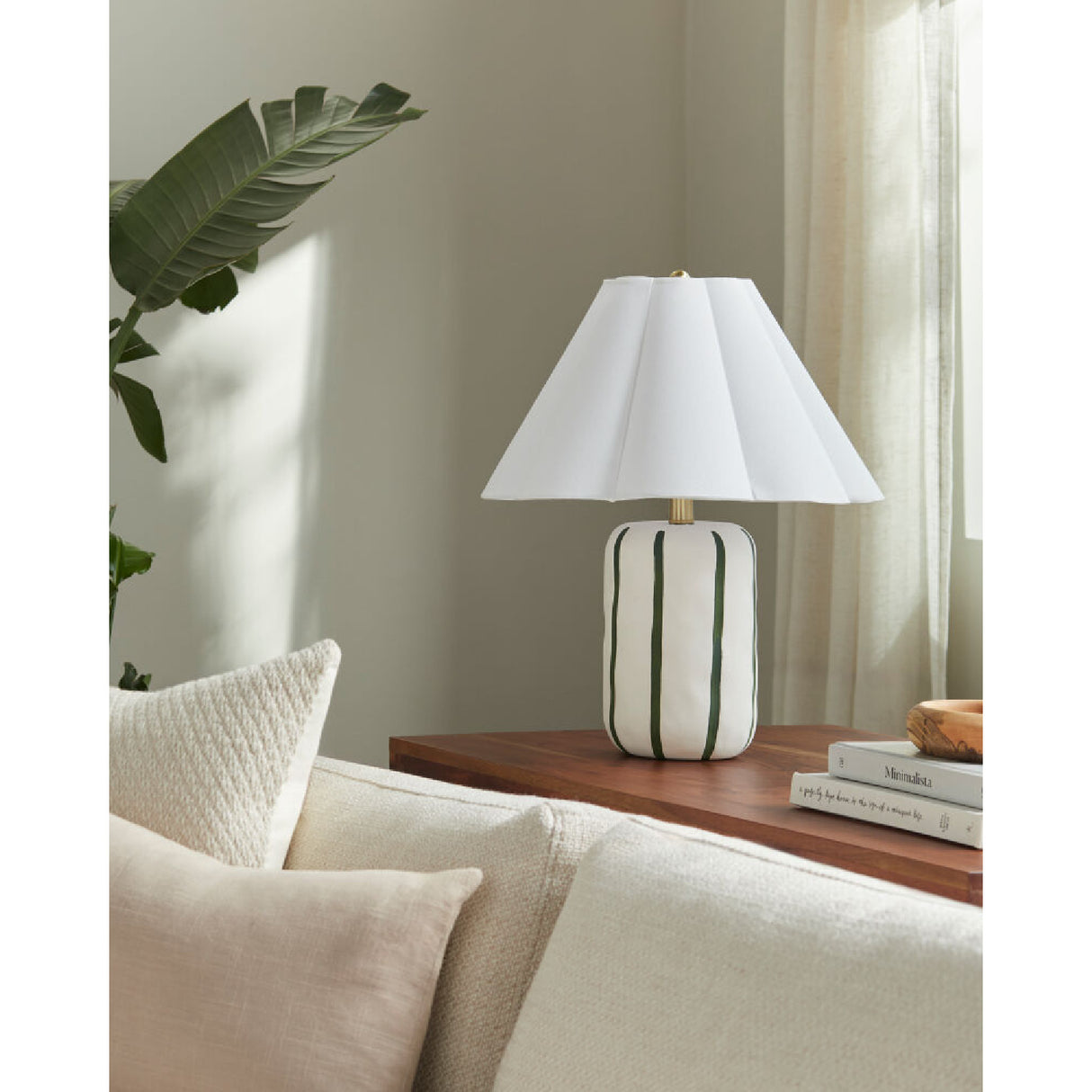 Modern European furniture - Ceramic Scalloped Linen Table Lamp - www.oroa.com | Oroa.com