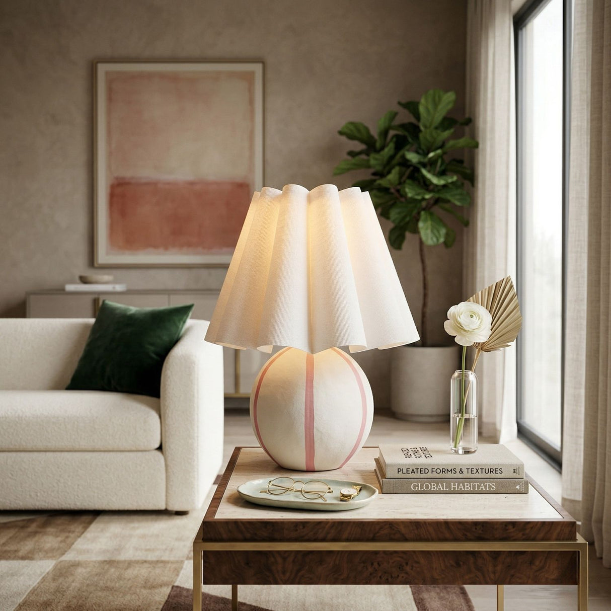 Modern European furniture - Lined Round Ceramic Table Lamp - www.oroa.com | Oroa.com