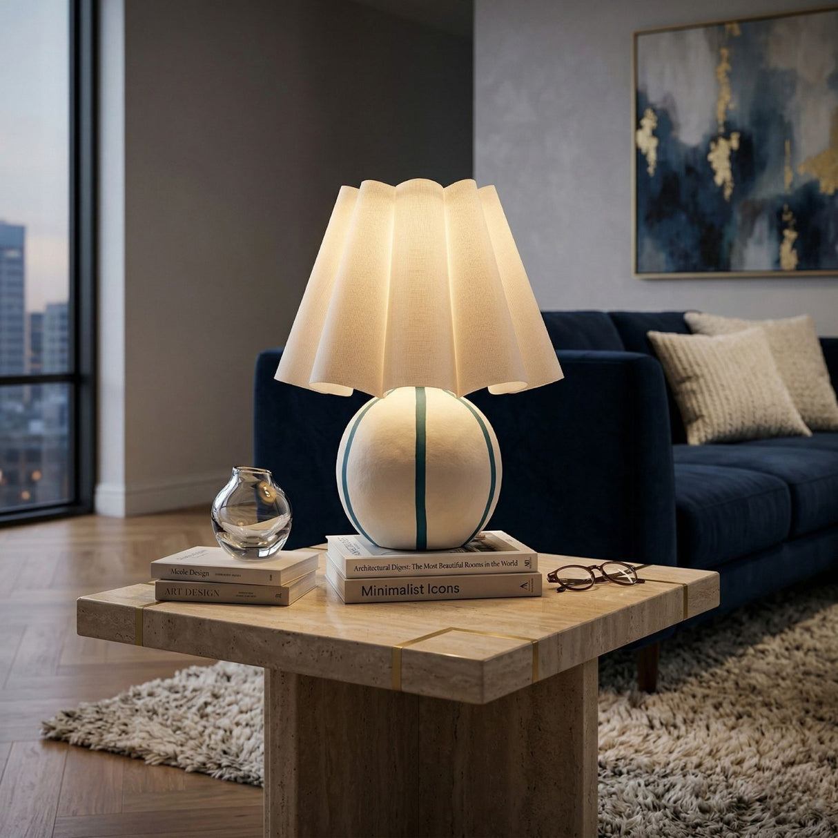 Modern European furniture - Lined Round Ceramic Table Lamp - www.oroa.com | Oroa.com