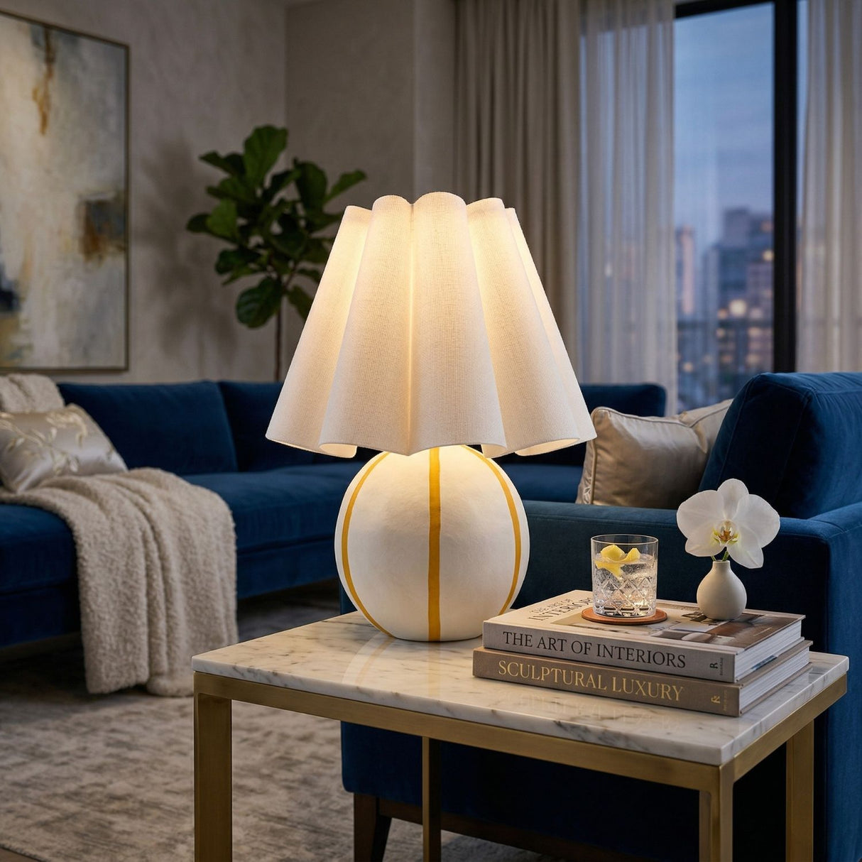 Modern European furniture - Lined Round Ceramic Table Lamp - www.oroa.com | Oroa.com