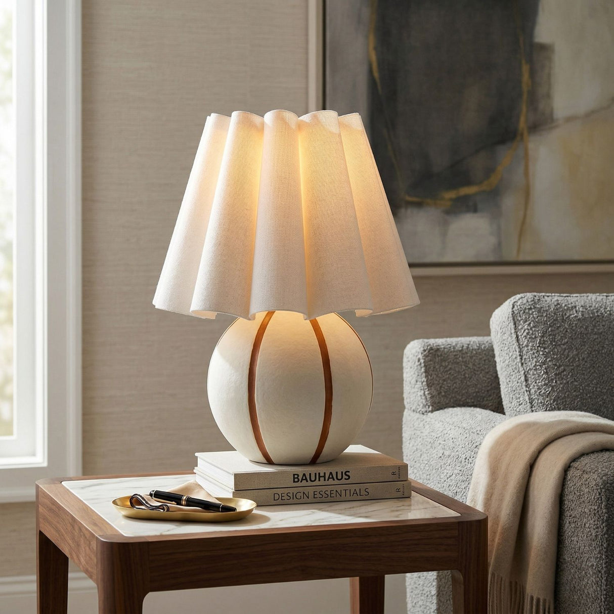 Modern European furniture - Lined Round Ceramic Table Lamp - www.oroa.com | Oroa.com