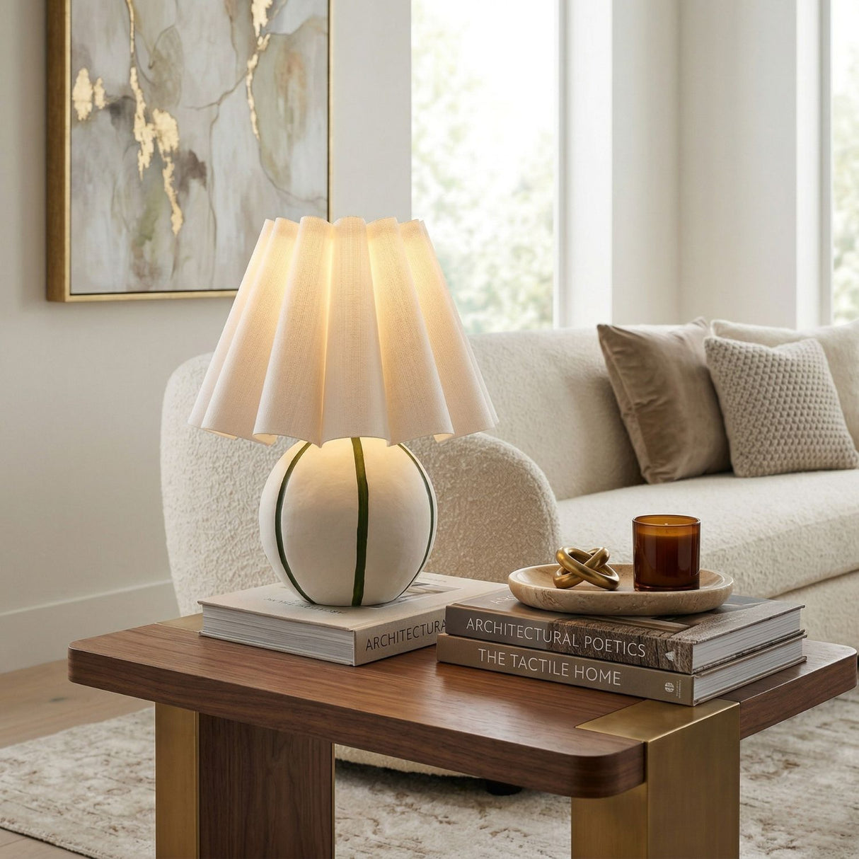 Modern European furniture - Lined Round Ceramic Table Lamp - www.oroa.com | Oroa.com