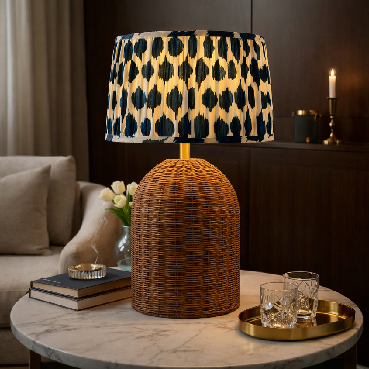 Modern European furniture - Blue Patterned Fabric Table Lamp - www.oroa.com | Oroa.com