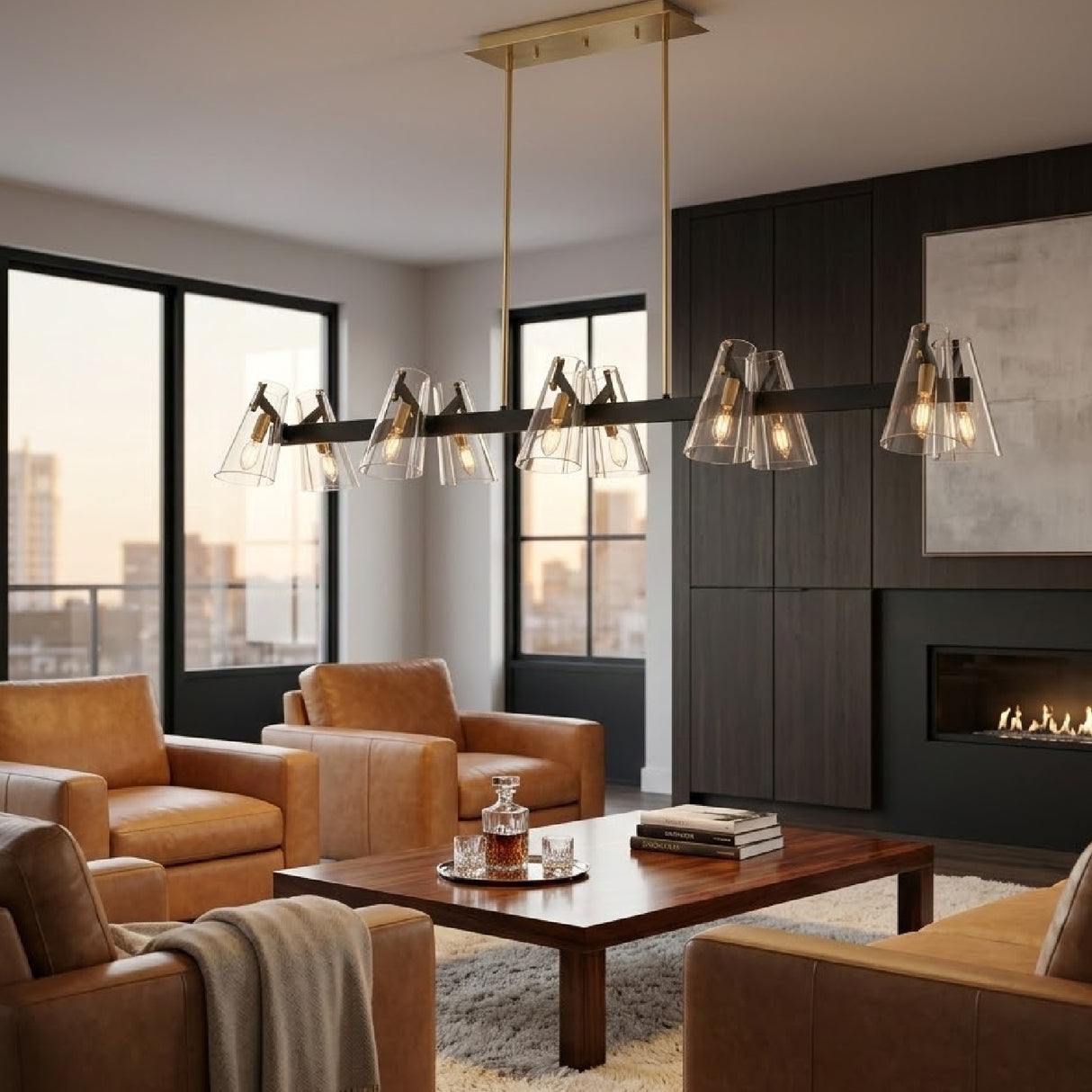Modern European furniture - Clear Glass 12-Light Linear Chandelier - www.oroa.com | Oroa.com