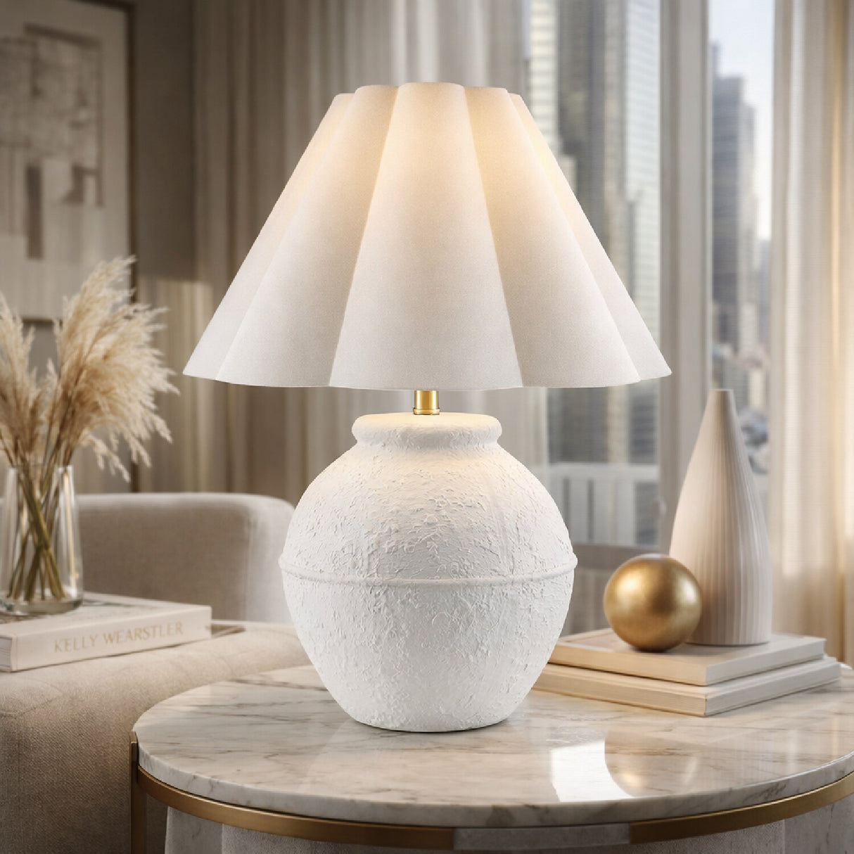 Modern European furniture - Scallop Folded Linen Table Lamp - www.oroa.com | Oroa.com