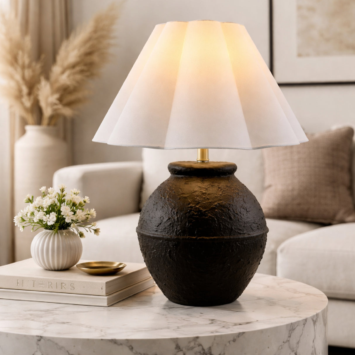 Modern European furniture - Scallop Folded Linen Table Lamp - www.oroa.com | Oroa.com
