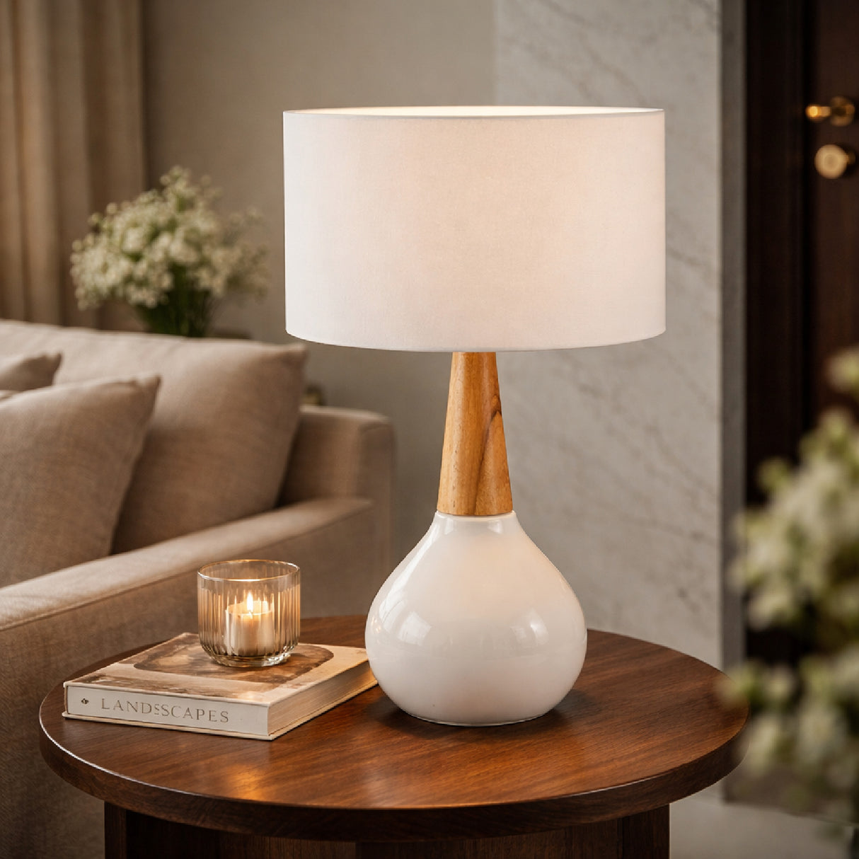 Ceramic Wood Base Table Lamp | Oroa.com