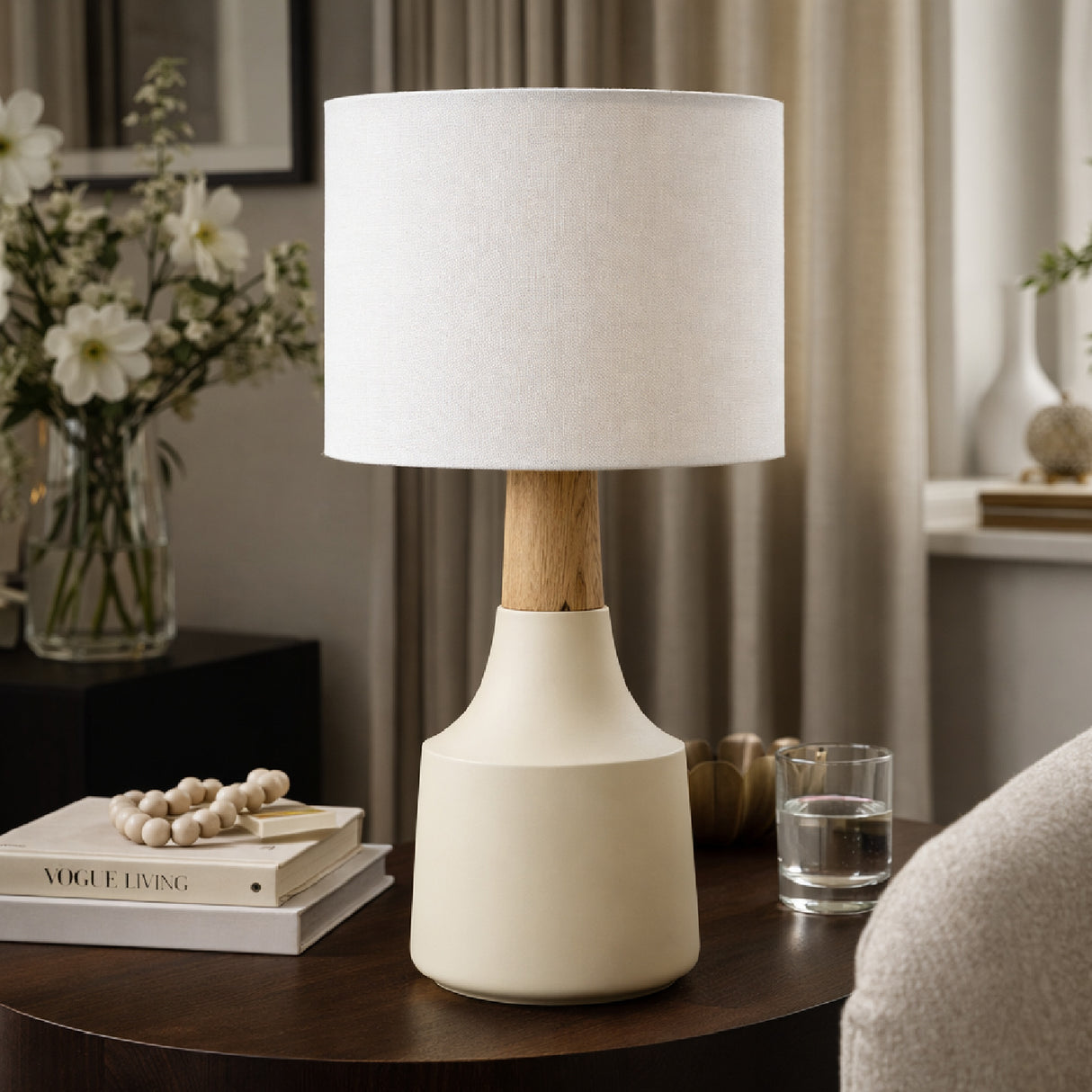 Modern European furniture - Drum Linen Shade Table Lamp - www.oroa.com | Oroa.com