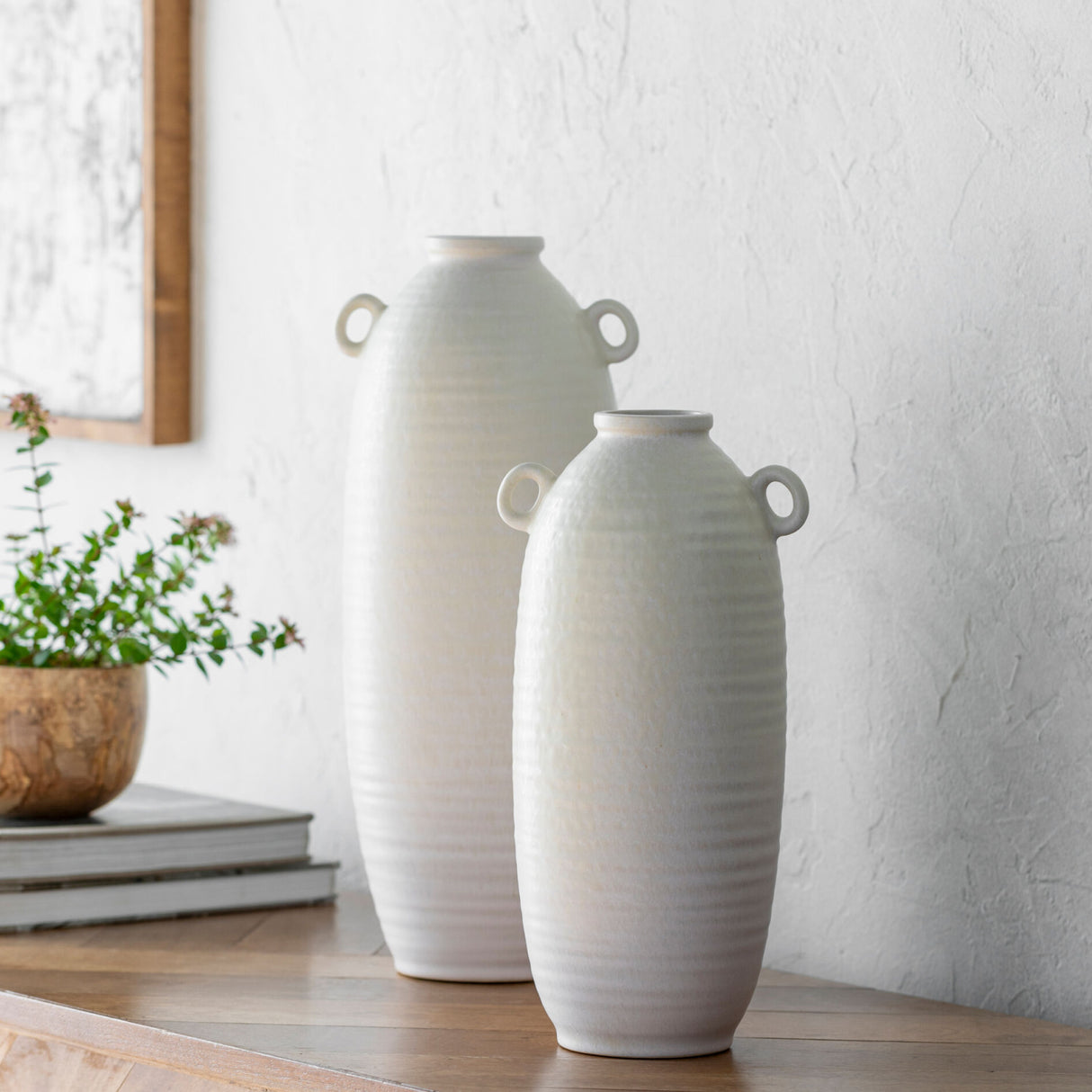 Modern European furniture - White Glazed Ceramic Vase Set (2) - www.oroa.com | Oroa.com