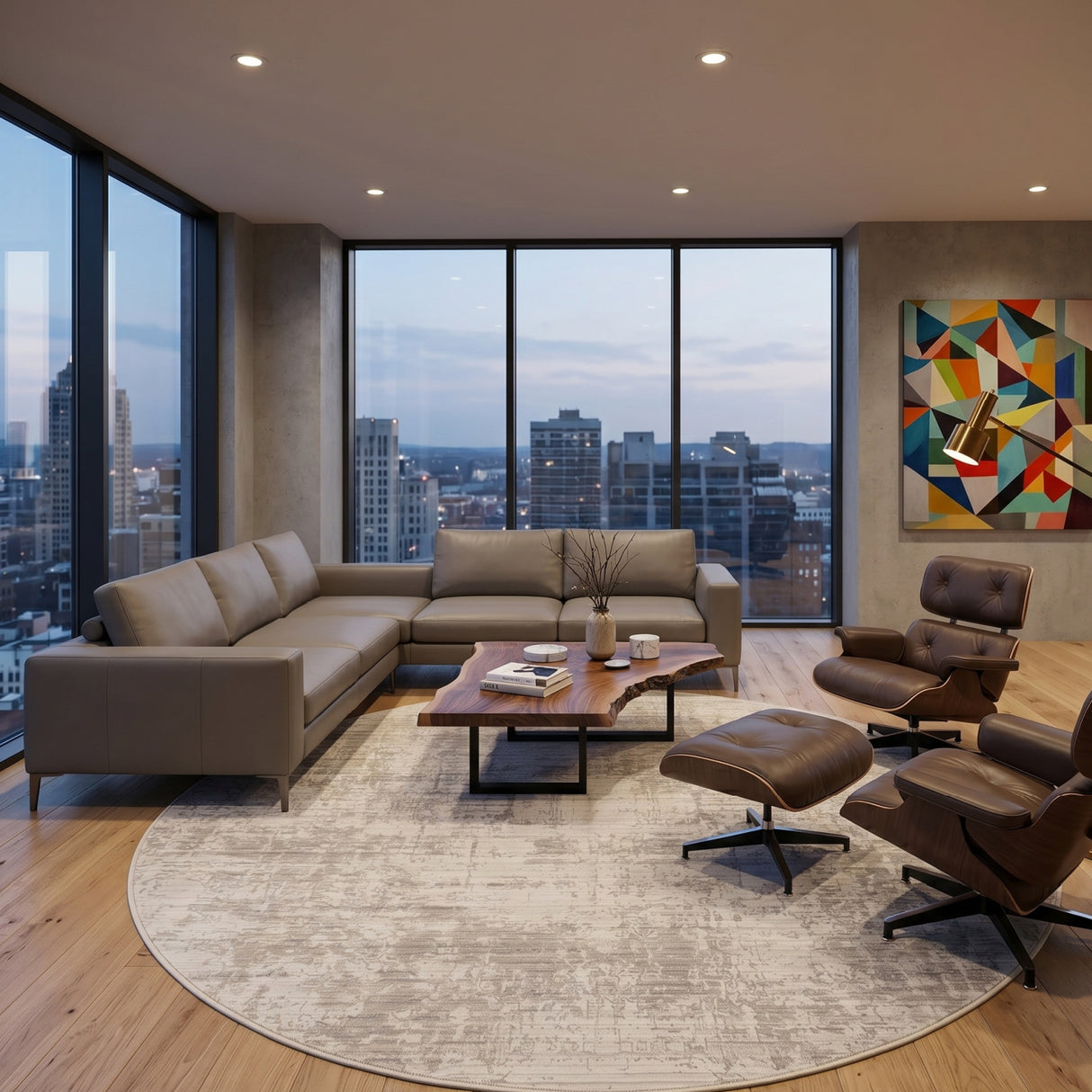 Modern European furniture - Gray Viscose Blend Round Carpet - www.oroa.com | Oroa.com