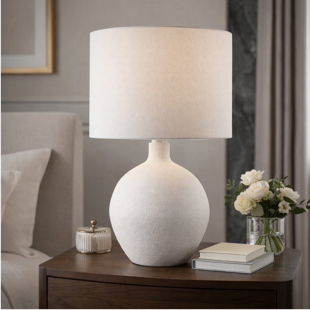 Modern European furniture - Linen Shade Ceramic Table Lamp - www.oroa.com | Oroa.com