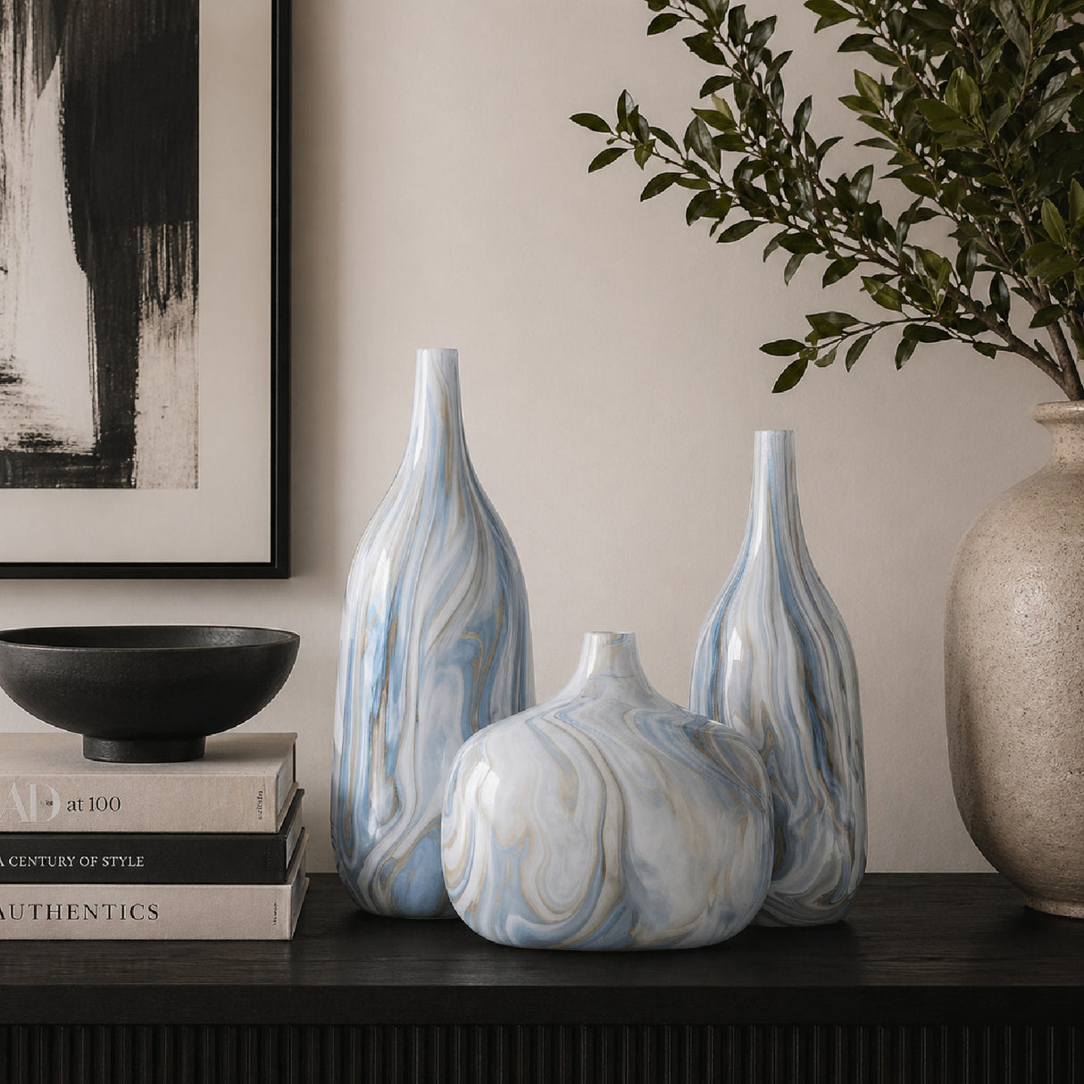 Modern European furniture - Marbled Ceramic Outdoor Vases (3) - www.oroa.com | Oroa.com