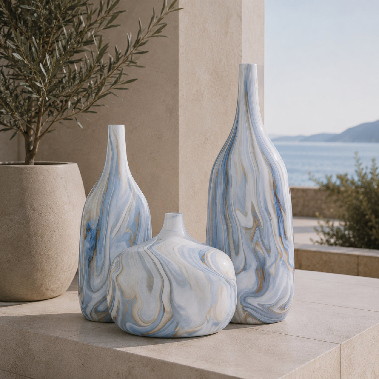 Modern European furniture - Marbled Ceramic Outdoor Vases (3) - www.oroa.com | Oroa.com