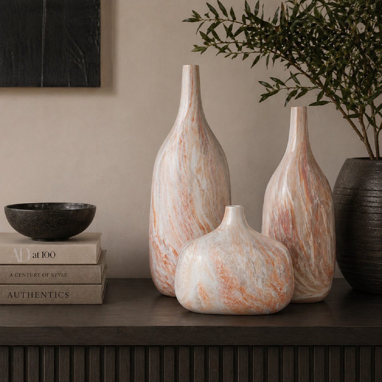 Modern European furniture - Marbled Ceramic Outdoor Vases (3) - www.oroa.com | Oroa.com