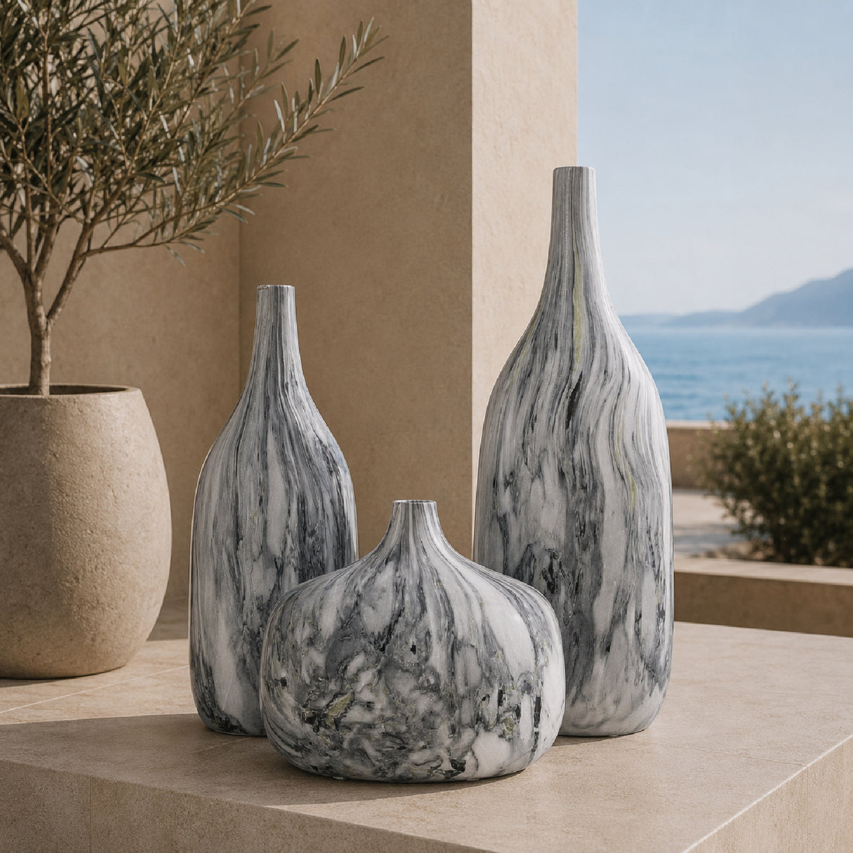 Modern European furniture - Marbled Ceramic Outdoor Vases (3) - www.oroa.com | Oroa.com